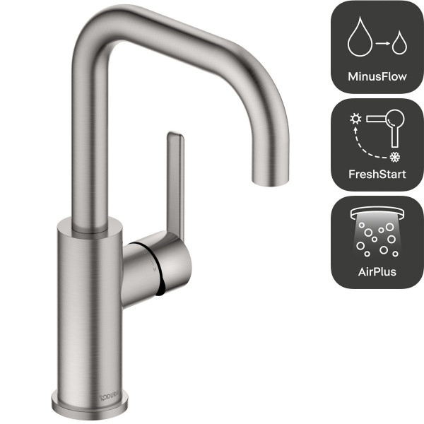 Duravit Balcoon Einhebel-Waschtischmischer mit seitlicher Bedienung Edelstahl gebürstet BA1100002070