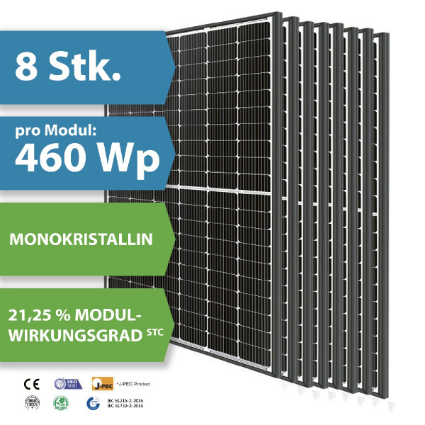 8 x HM24 Photovoltaik-Modul LP182*182-M-60-MH 460 Watt Solar-Modul 1909 x 1134 x 30 mm