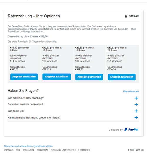 PayPal Ratenzahlung
