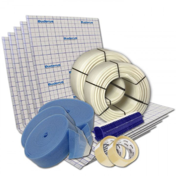 Buderus Logafix 60 m² Fußbodenheizung Paket mit 17x2,0 mm PE-RT Rohr Tackersystem