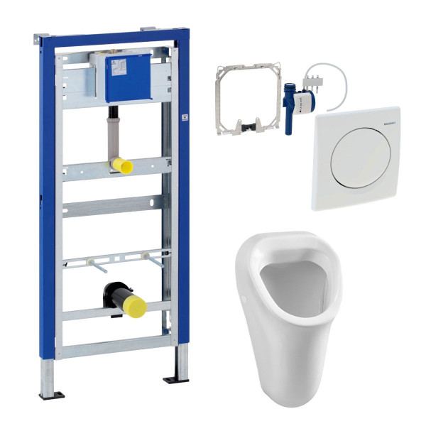 Komplett Set Geberit Duofix Basic, Urinalsteuerung HyBasic Handauslösung Weiß u. Vitra Clean Urinal
