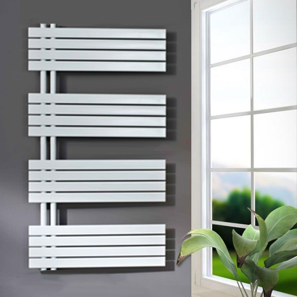 Badheizkörper 700 x 1260 mm Designheizkörper asymmetrisch Seitenanschluss in Weiß