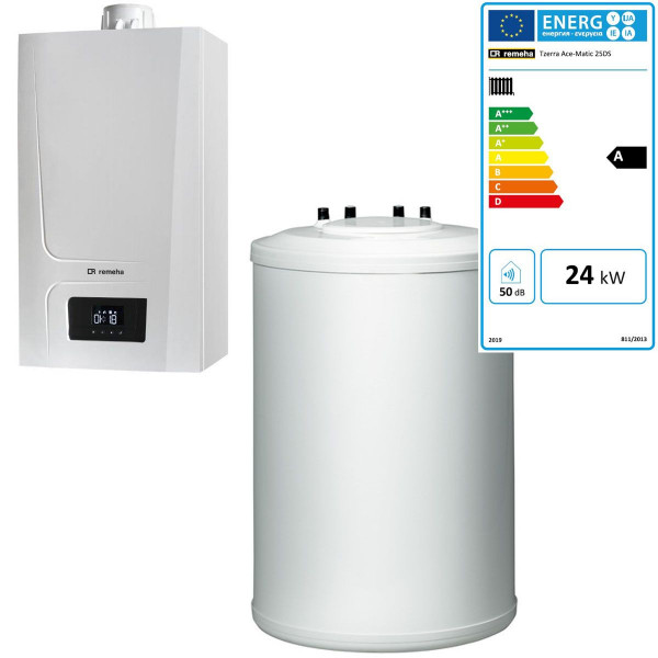 Remeha Gas-Brennwert-Wandheizkessel Tzerra Ace-Matic 25 DS mit Unterstellspeicher SR 130-2