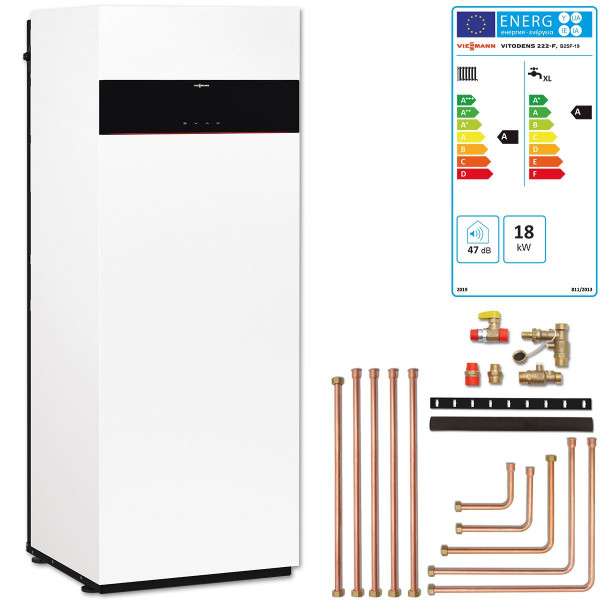 Viessmann Vitodens 222-F Gas Brennwert Therme 19kW B2SF inkl. Anschluss-Set u. Regelung HMI