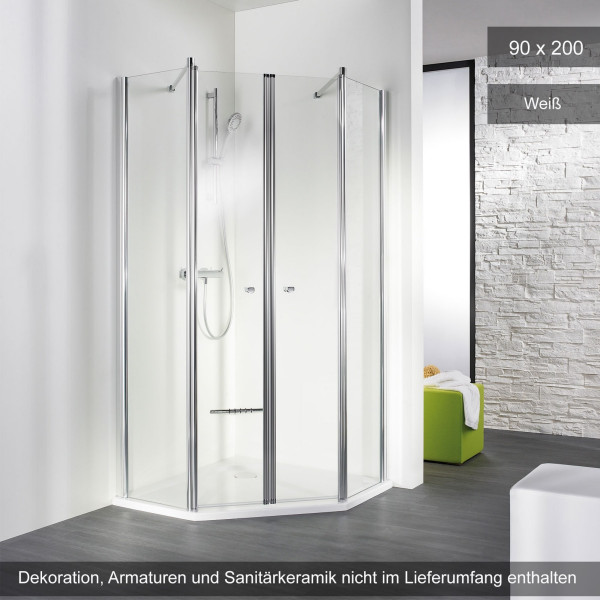 HSK Exklusiv Fünfeckdusche 4-teilig 90x200cm Weiß