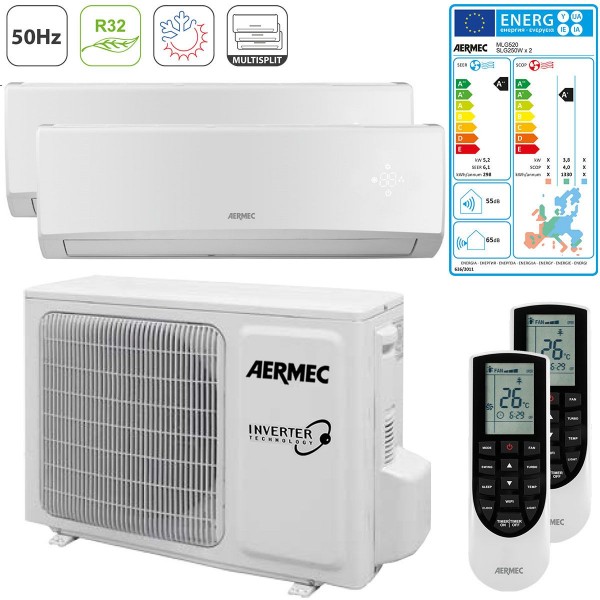 Aermec Klimapaket SLG250W Klima Klimaanlage 2 x 2,7kW Multi Split inkl. Außengerät MLG520