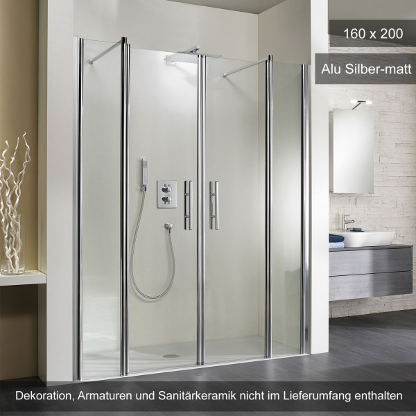 HSK Exklusiv Raumnische 4-teilig 160x200cm Alu Silber-matt