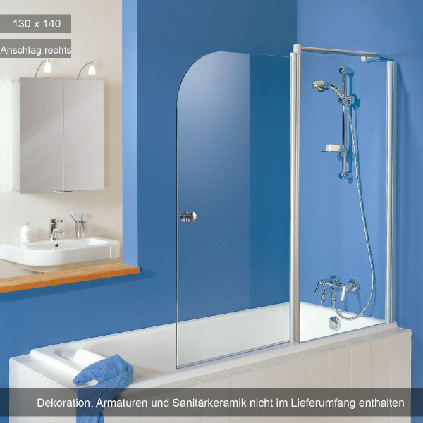 HSK Exklusiv Badewannenaufsatz mit Festelement 130x140cm Anschlag rechts
