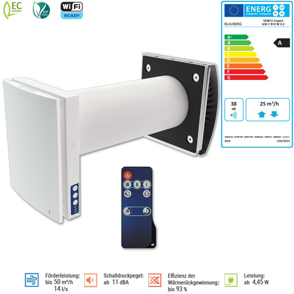 Blauberg Vento Expert A50-1 S10 W V.2 dezentrale Lüftungsanlage WLAN mit Wärmerückgewinnung 8053474