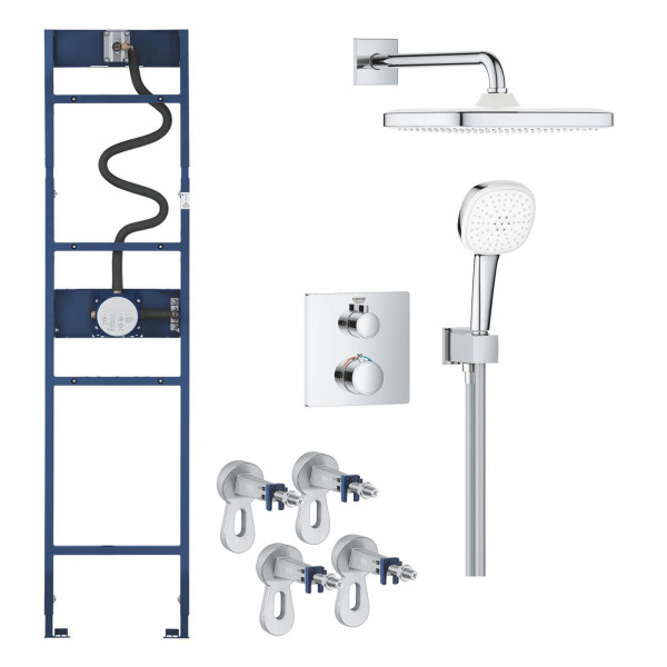 Grohe Grohtherm Duschsystem eckig inkl. Rapido Duschrahmen Mono & Wandwinkel