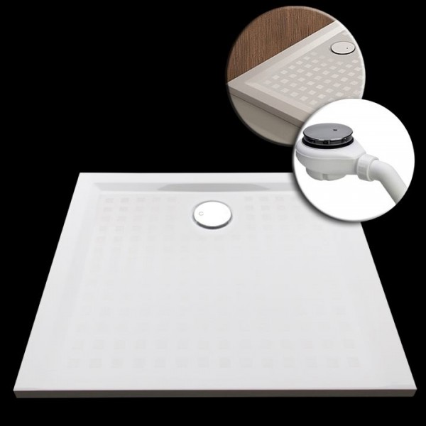 Mineralguss-Duschwanne 90x90x1,5cm mit Antirutschbeschichtung Made by Hoesch inkl. Ablauf