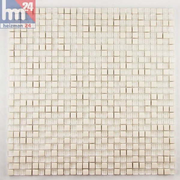 Glasmosaik Vilhena Naturstein Mosaikfliese transparent beige Pool Bad Dusche Küche Fliesenspiegel