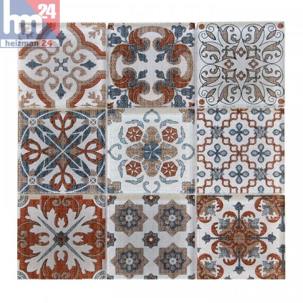 Glasmosaik Eboli Ornament Mosaikfliese weiß braun beige orange blau Bad Küche Dusche Fliesenspiegel