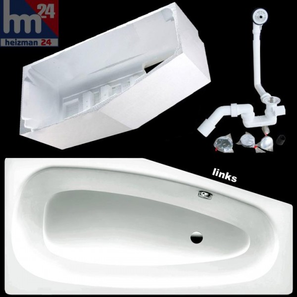 Kaldewei Advantage Mini Stahl-Badewanne links o. rechts 157 x 70 cm, Träger, Ab- u. Überlaufgarnitur