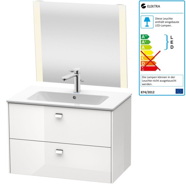 Duravit Best Badmöbel-Set 830 mm Spiegel Armatur Waschtisch inkl. Unterschrank Weiß Hochglanz