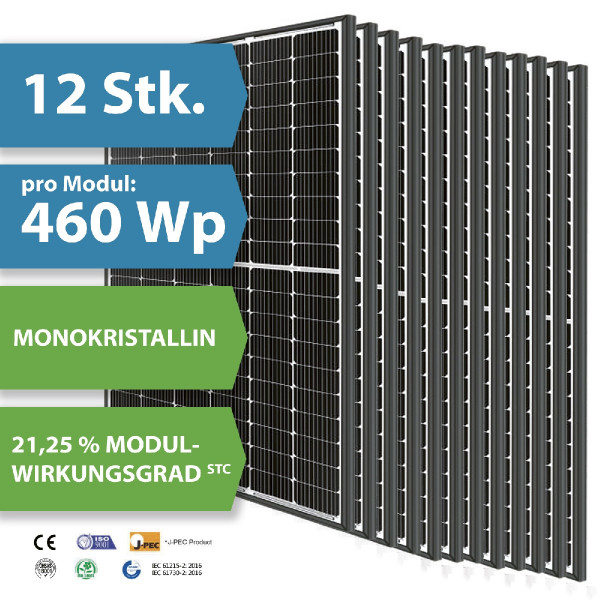 12 x HM24 Photovoltaik-Modul LP182*182-M-60-MH 460 Watt Solar-Modul 1909 x 1134 x 30 mm