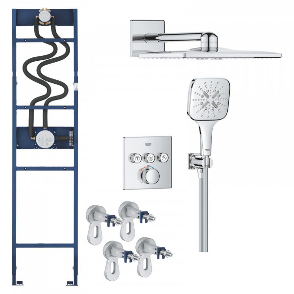 Grohe Grohtherm Duschsystem eckig inkl. Rapido Duschrahmen Duo & Wandwinkel