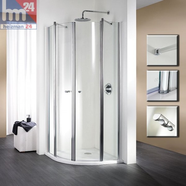 HSK Exklusiv Duschabtrennung / Duschkabine Runddusche 4-teilig 90 x 90 x 200 cm alu silber-matt