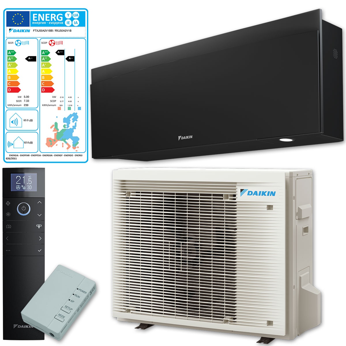 Daikin Emura 3 Klimaanlagenpaket Mattschwarz MonoSplit 5,0kW