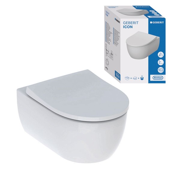 Geberit iCon Set Wand Tiefspül WC spülrandlos mit Softclose und Quick-Release WC Sitz in Weiß
