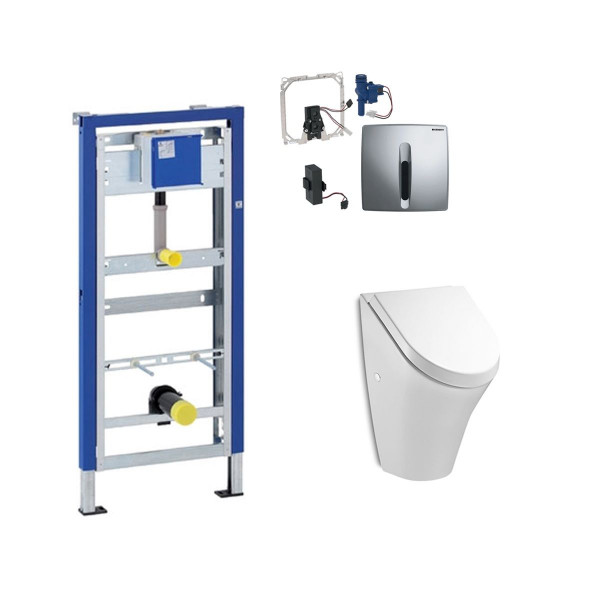 Komplett Set Geberit Duofix Basic mit Urinalsteuerung HyBasic berührungslos u. Roca Urinal m. Deckel