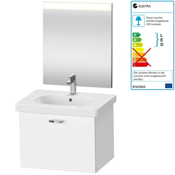 Duravit Good Badmöbel-Set 650 mm Spiegel Armatur Waschtisch inkl. Unterschrank Weiß Matt