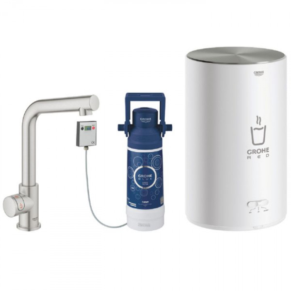 Grohe Red Duo Starter Kit 30339DC1 Mono-Spültischarmatur Supersteel inkl. Boiler Größe M