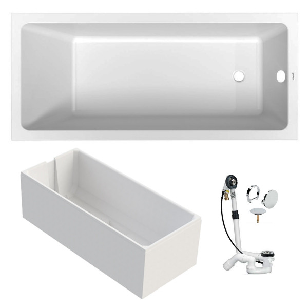Duravit No.1 Acryl Badewanne 180x80 cm inkl. Träger u. stirnseitigen Ein- und Ablauf Multiplex Trio