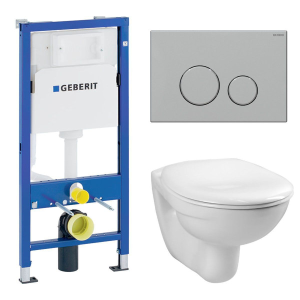 Komplettset Geberit Duofix Basic UP100 inkl. Vitra Norm WC und Raybro Betätigungsplatte Cortado 25