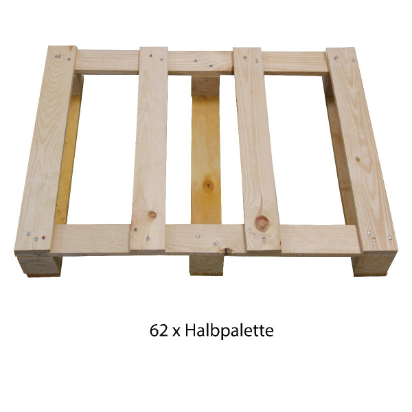 (6,06 €/STK.) 62 Stück Einwegpaletten, Halbpalette 80 x 60 cm, Paletten, Holzpalette