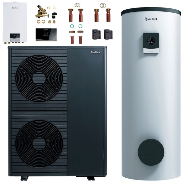 Vaillant Luft-Wasser Wärmepumpen Paket 4.3324 (8000044753) aroTHERMplus 105/8.1 mit Hydraulikstation MEH 97/7, uniSTOR plus VIH RW 300/3 BR und Heizungsregler sensoCOMFORT