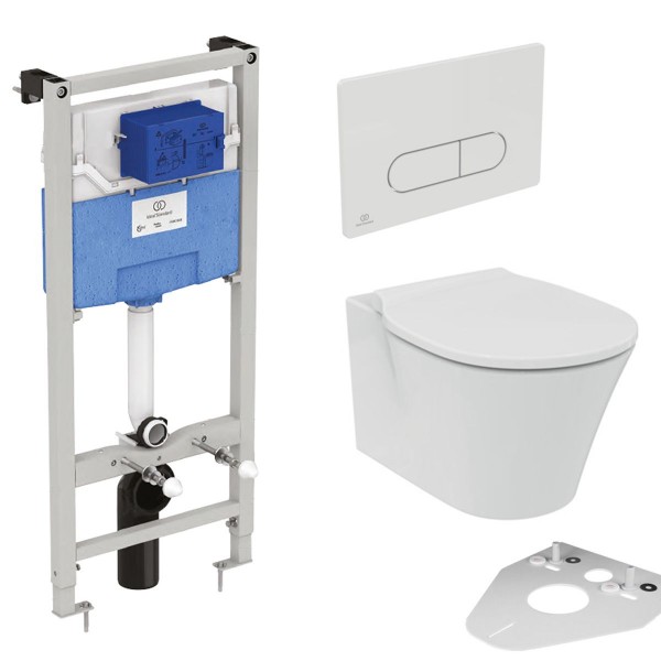 Komplettset Ideal Standard Connect Air WC mit WC Sitz und Vorwandelement mit Betätigungsplatte Weiß