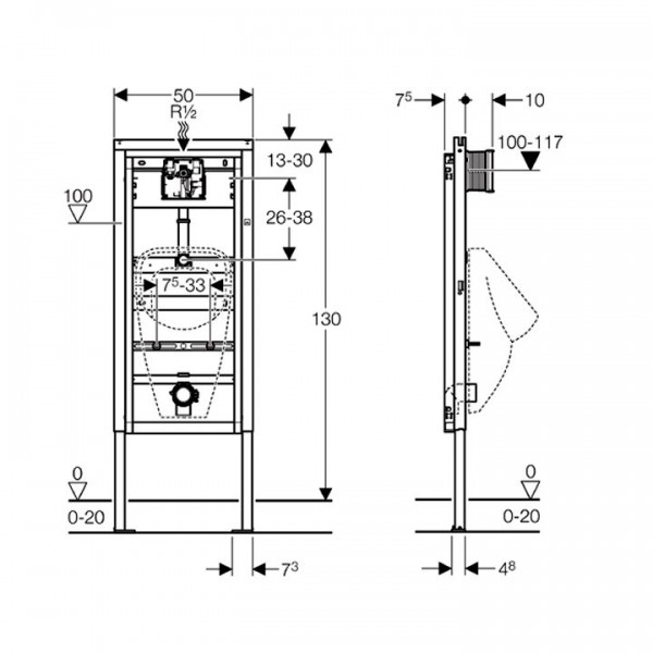 Komplettset Gustavsberg Saval 2.0 Urinal inkl. Geberit HyBasic