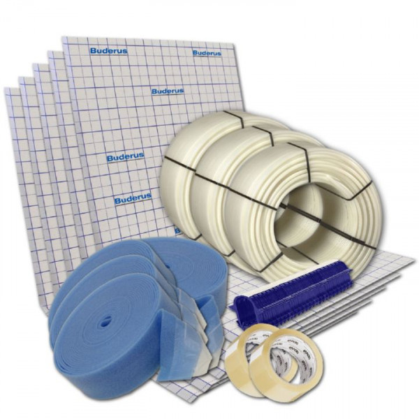 Buderus Logafix 80 m² Fußbodenheizung Paket mit 17x2,0 mm PE-RT Rohr Tackersystem