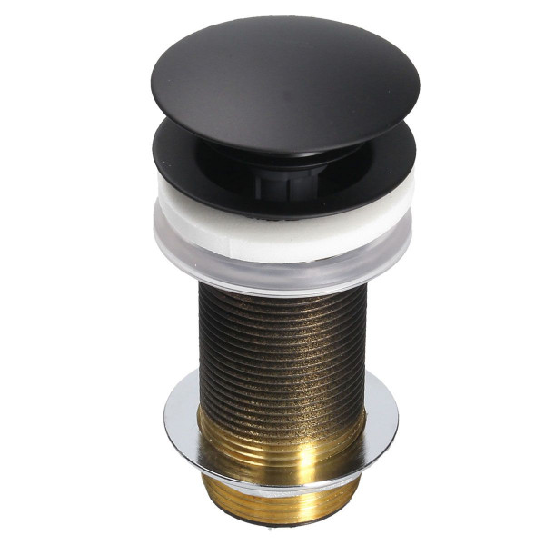 Ablaufgarnitur mit Druckstopfen Schwarz 63,5mm Click Clack Push Open Ventil ohne Überlauf