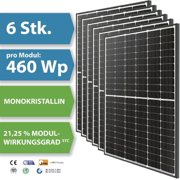 6 x HM24 Photovoltaik-Modul LP182*182-M-60-MH 460 Watt Solar-Modul 1909 x 1134 x 30 mm