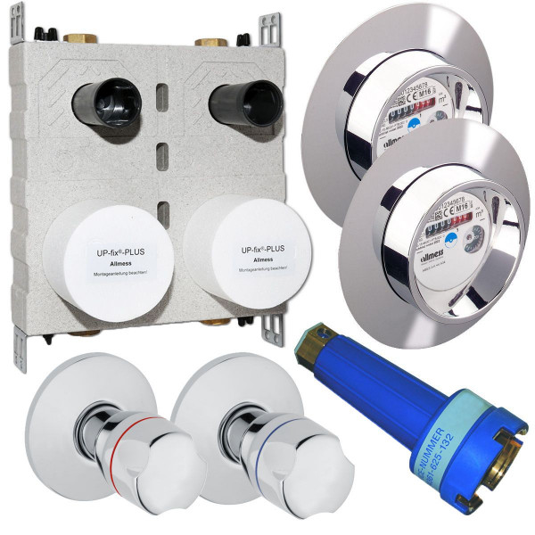 Wittigsthal UP Set Montageblock UP-fix-Plus Duo inkl. Wasserzähler mit Ventil Warm- u. Kaltwasser