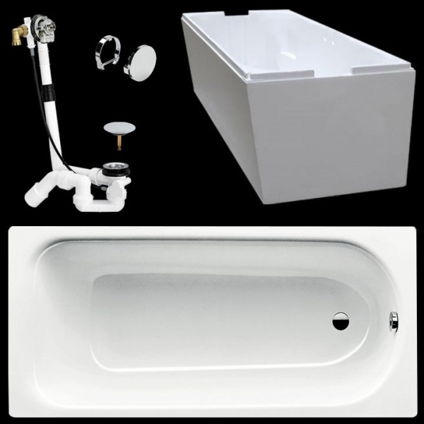 Kaldewei Saniform Plus 372-1 Stahl-Badewanne 160x75cm mit Träger inkl. Ab- u. Überlaufgarnitur