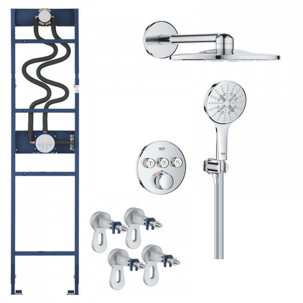 Grohe Grohtherm Duschsystem rund inkl. Rapido Duschrahmen Duo & Wandwinkel