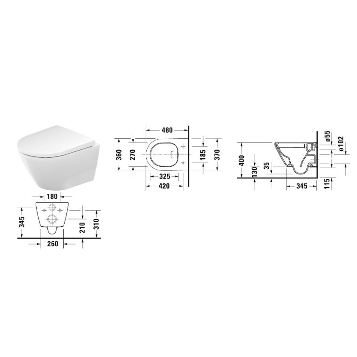Duravit DNeo Wandtiefspül Wc Set Compact spülrandlos 45880900A1 inkl