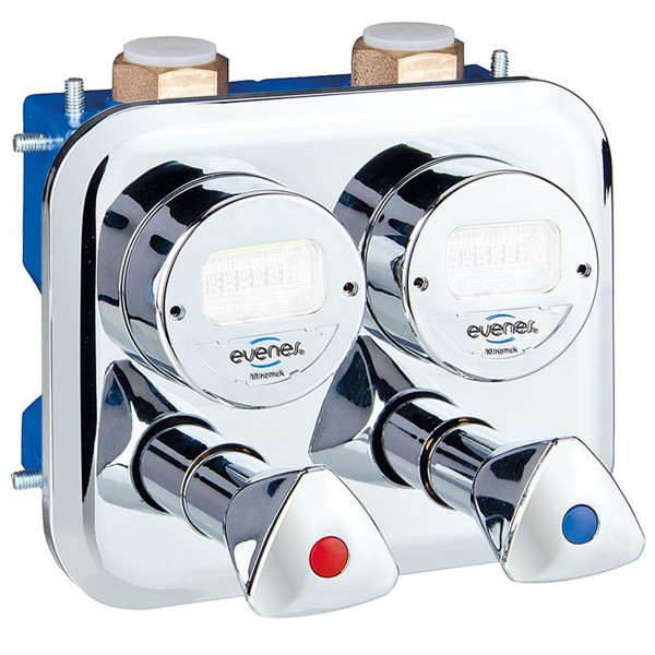 Komplett-Set Montageblock 2 Duo Rotguss inkl. Wasserzähler Minolist ER2 u. Ventile