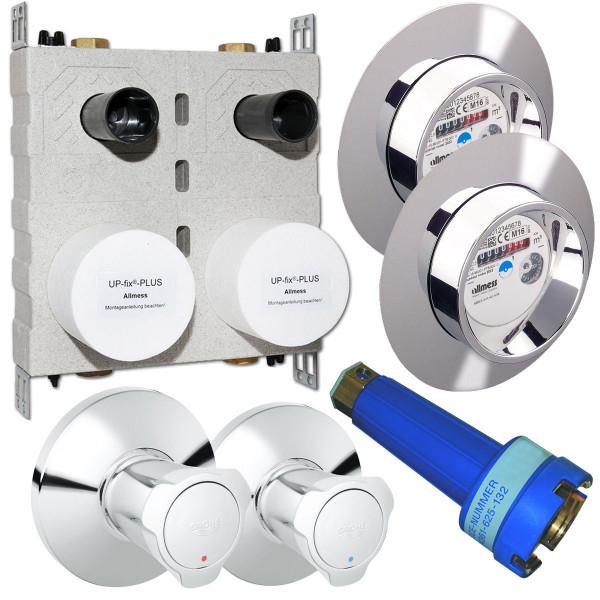 Wittigsthal UP Set Montageblock UP-fix-Plus Duo inkl. Wasserzähler mit Ventil Warm- u. Kaltwasser