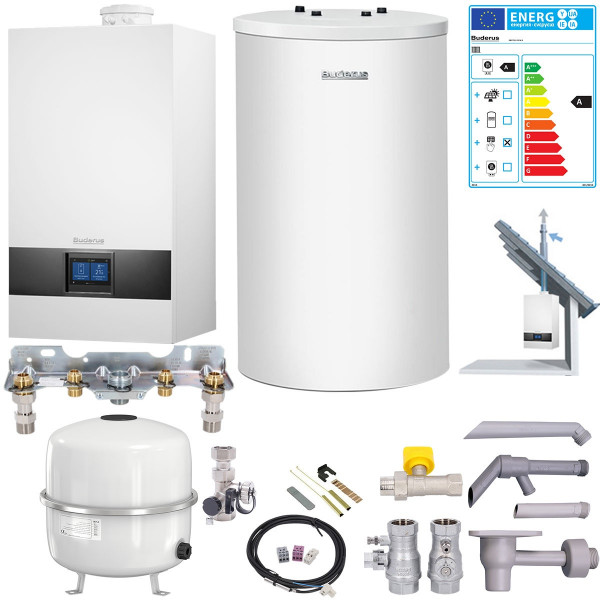 Buderus Paket GB172i.2 Gas-Brennwerttherme 15kW Erdgas 2E inkl. BC400 Speicher 120L u. Schrägdach