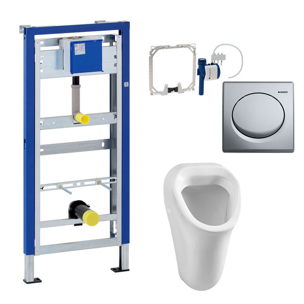 Komplett Set Geberit Duofix Basic, Urinalsteuerung HyBasic Handauslösung M.-Chrom Vitra Clean Urinal
