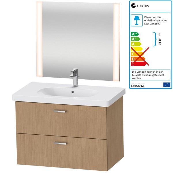 Duravit Good Badmöbel-Set 850 mm Spiegel Armatur Waschtisch inkl. Unterschrank Europäische Eiche