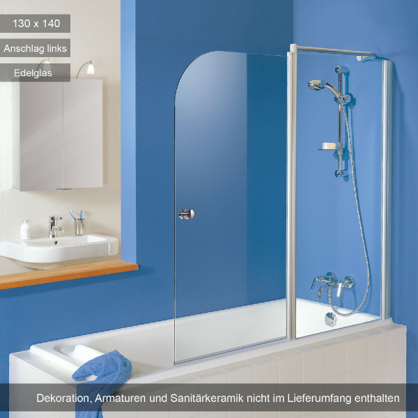 HSK Exklusiv Badewannenaufsatz mit Festelement 130x140cm Edelglas Anschlag links