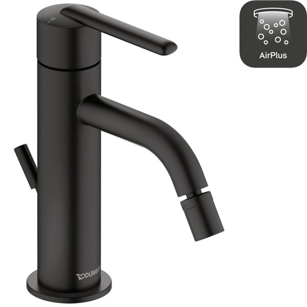 Duravit Balcoon Einhebel-Bidetmischer Schwarz Matt mit Ablaufgarnitur BA2400001046