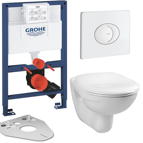 Grohe Vitra WC Set Wandtiefspül-WC inkl. Vorwandelement Rapid SL 82 cm u. Platte Skate Air Weiß