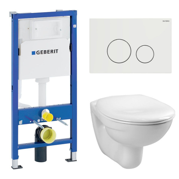 Komplettset Geberit Duofix Basic UP100 inkl. Vitra Norm WC und Raybro Betätigungsplatte Cortado 15