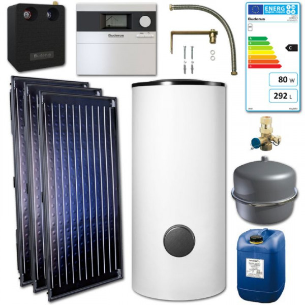 Buderus Logaplus Solar Paket Weiß inkl. Flachkollektor u. Speicher 300 Liter